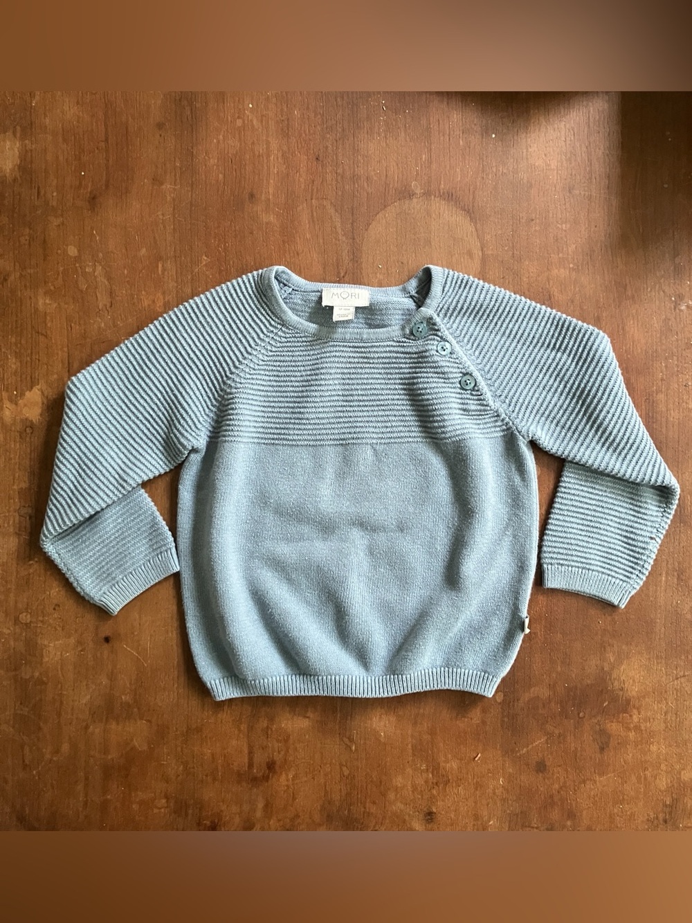 Mori Soft Blue Knit Sweater with Shoulder Buttons